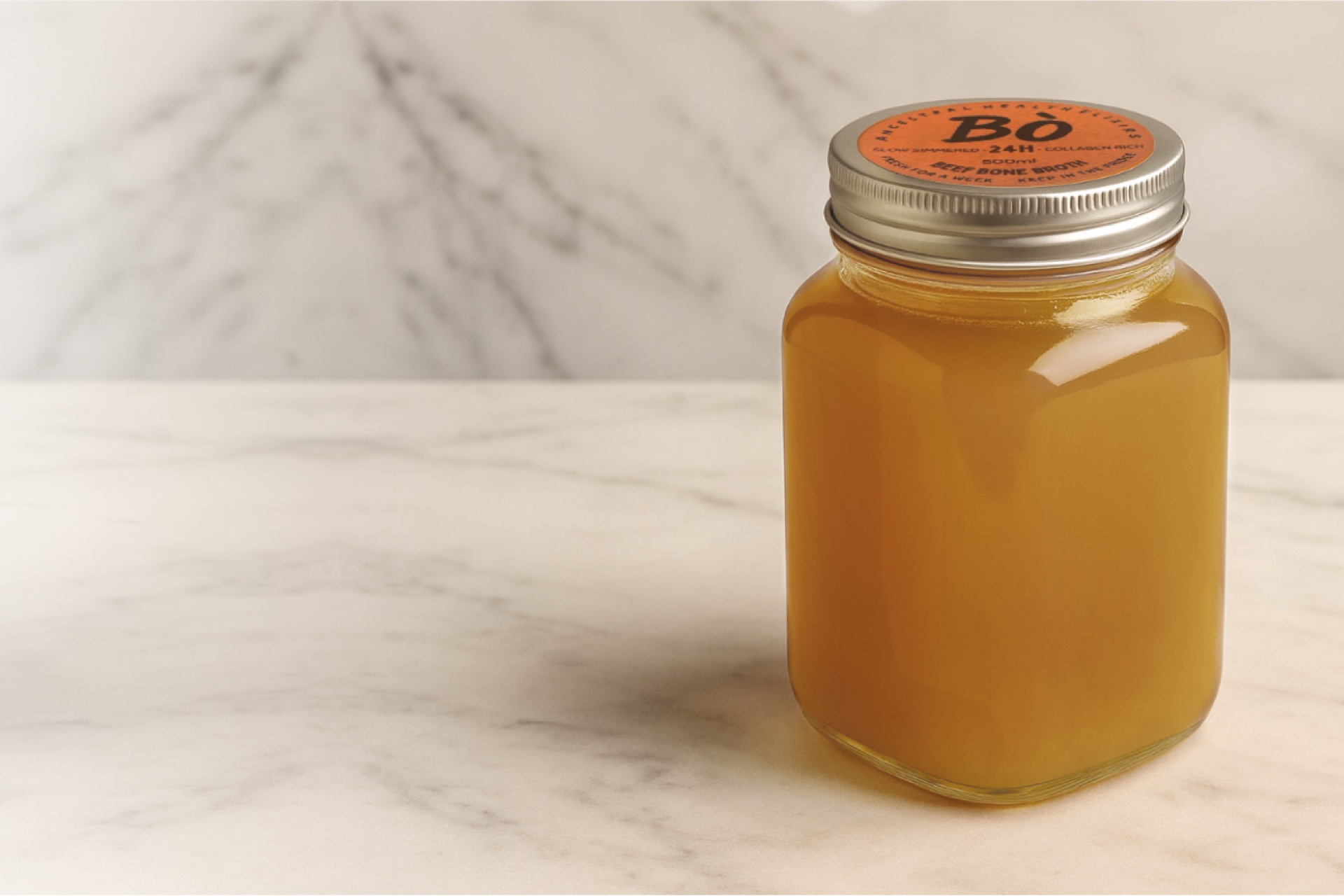 Bò premium beef bone broth in glass jar